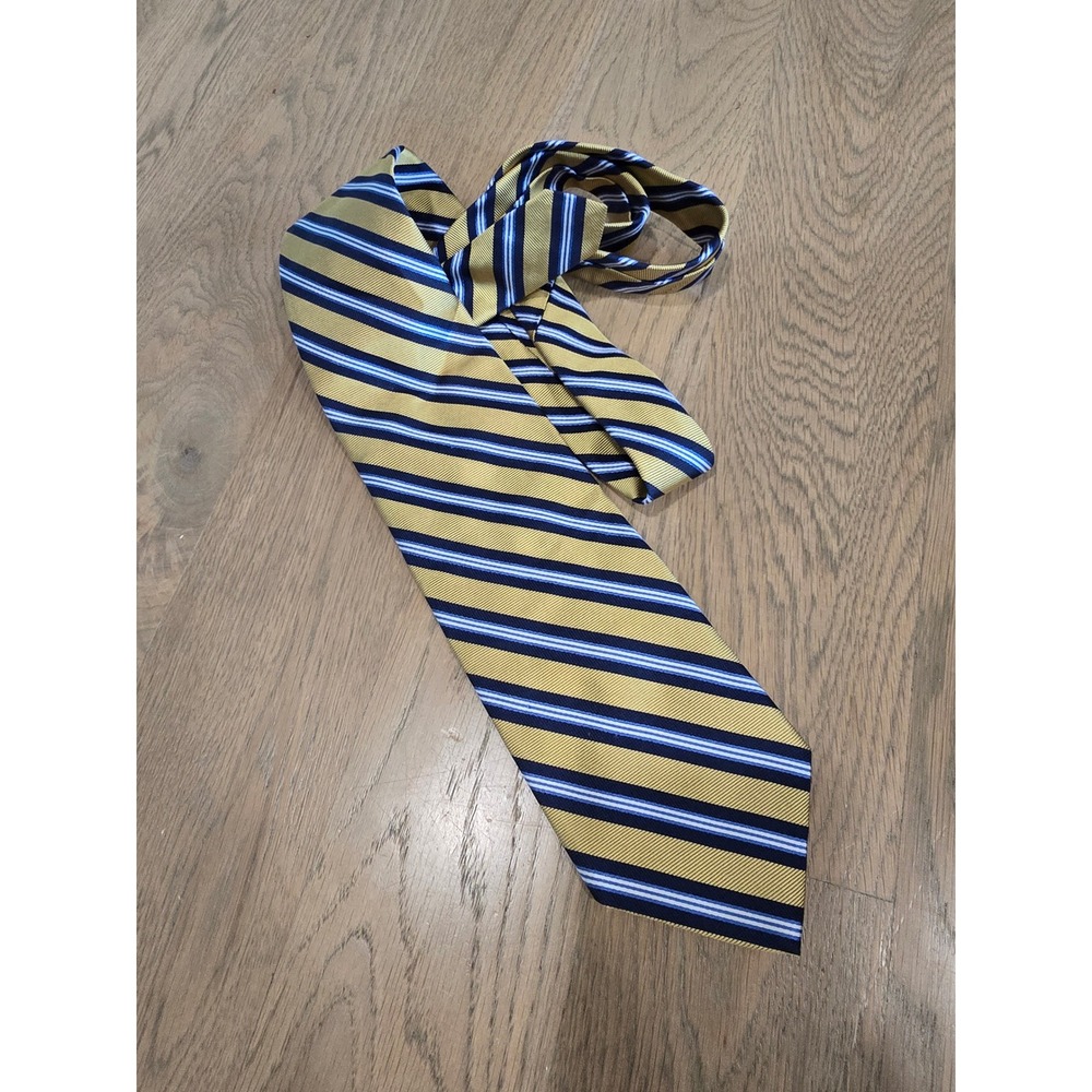 Brooks Brothers 346 Pure Silk Necktie Gold Blue Striped Business Casual‎